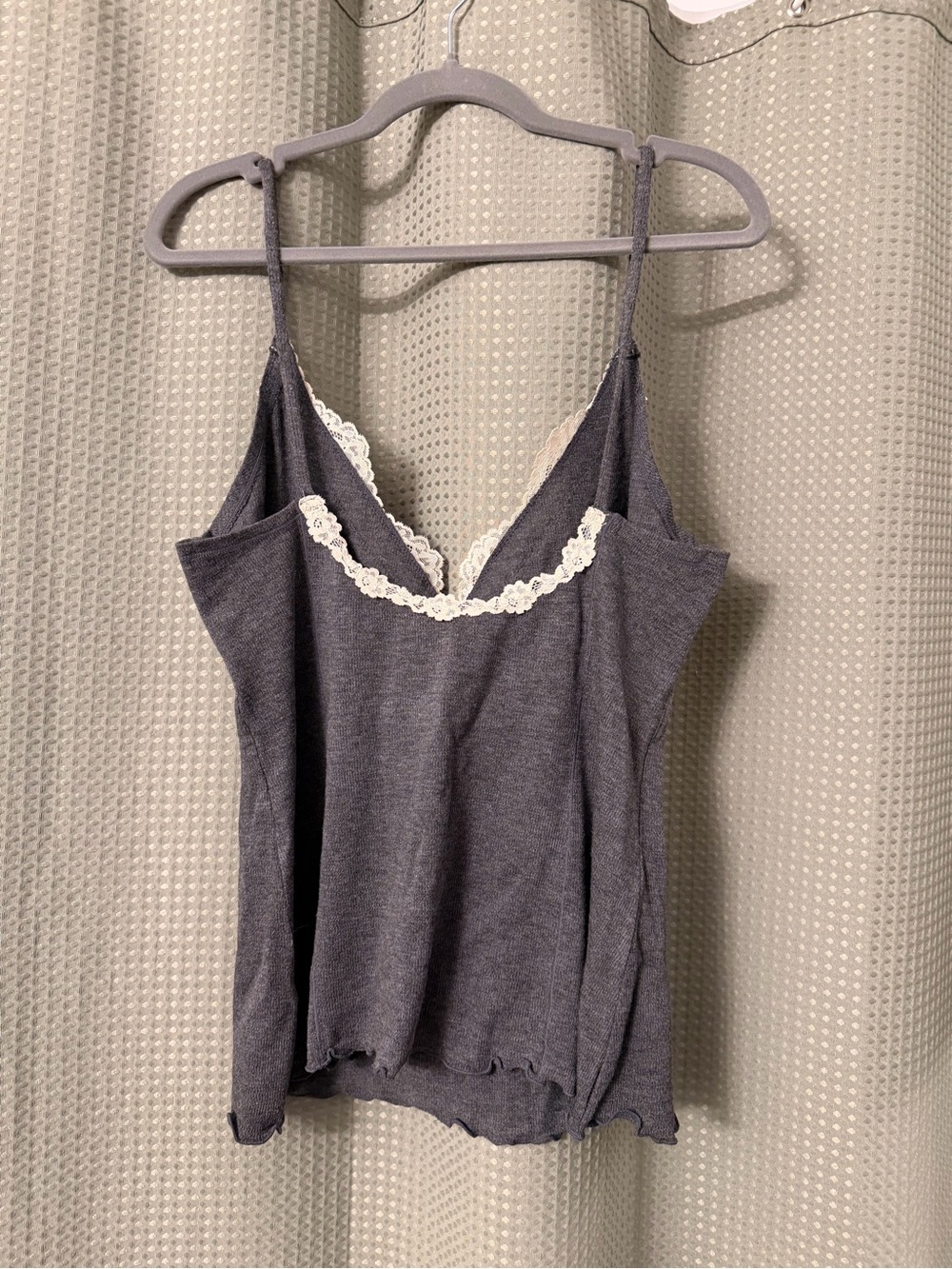 Free People Charcoal Gray Lace-Trim Tank Top - Picture 3 of 3